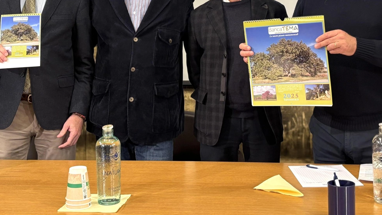 Un momento della presentazione del calendario 2025 di Banca Tema realizzato con le fotografie degli alberi monumentali scattate da Cesare Moroni Un momento della presentazione del calendario 2025 di Banca Tema realizzato con le fotografie degli alberi monumentali scattate da Cesare Moroni