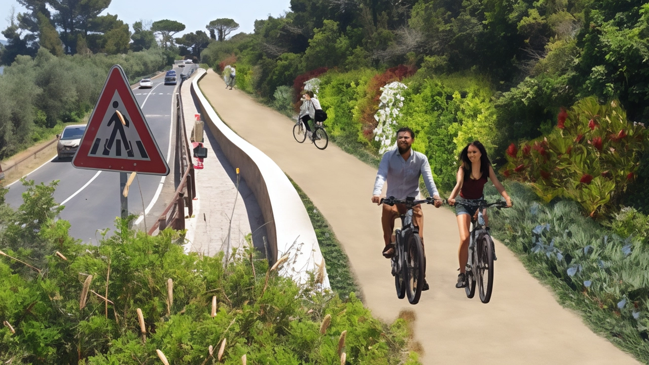 Il rendering della. ciclabile che verrà costruita: il cantiere parte tra un mese Il rendering della. ciclabile che verrà costruita: il cantiere parte tra un mese