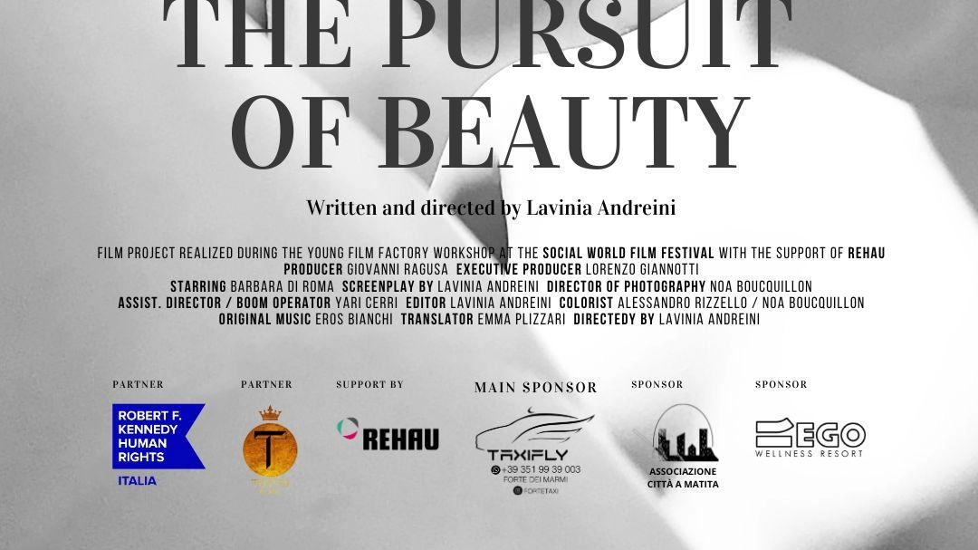 Il cortometraggio italiano "The Pursuit of Beauty" esplora il tema della bellezza autentica e sarà presentato al Lucca Film Festival 2024. La storia segue una giovane donna che trova una nuova consapevolezza oltre i canoni estetici irrealistici della società. Il messaggio invita a riscoprire la bellezza nei momenti condivisi e nella crescita interiore. Il cortometraggio italiano "The Pursuit of Beauty" esplora il tema della bellezza autentica e sarà presentato al Lucca Film Festival 2024. La storia segue una giovane donna che trova una nuova consapevolezza oltre i canoni estetici irrealistici della società. Il messaggio invita a riscoprire la bellezza nei momenti condivisi e nella crescita interiore.