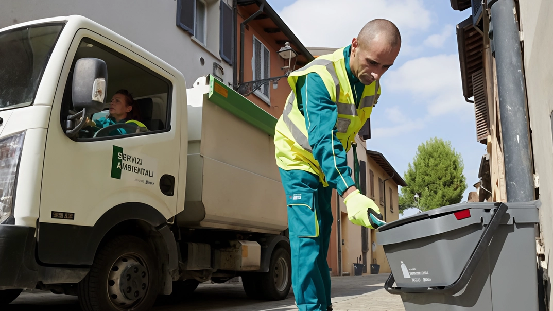 Un operatore impegnato nella raccolta porta a porta dei rifiuti. Dal 1° aprile scatterà la tariffazione puntuale che riguarderà l’indifferenziato Un operatore impegnato nella raccolta porta a porta dei rifiuti. Dal 1° aprile scatterà la tariffazione puntuale che riguarderà l’indifferenziato