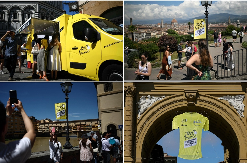 Quattro scatti della Firenze in giallo: il Tour de France parte dal capoluogo toscano, un momento storico per la città