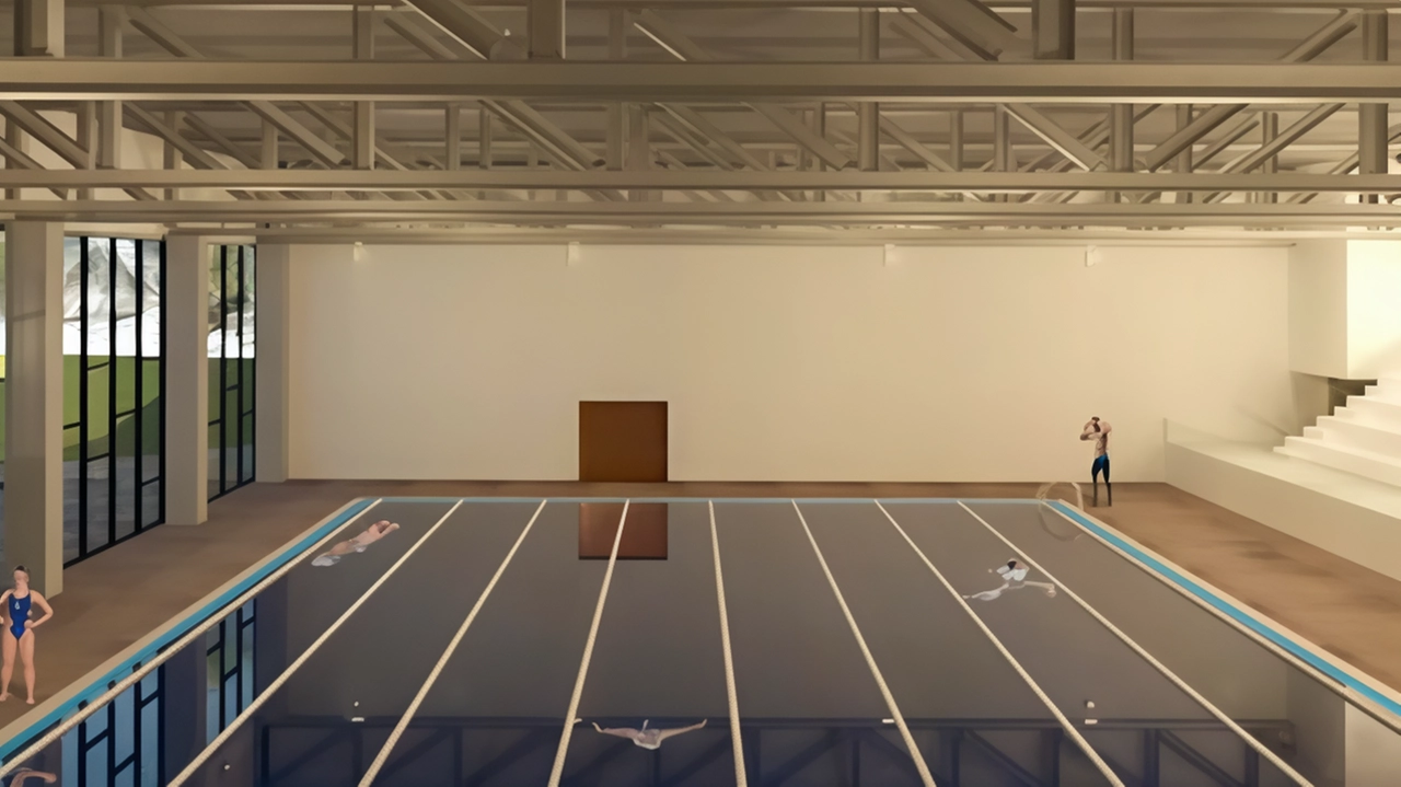 In foto il rendering della nuova piscina comunale di Sesto, che sarà realizzata in via di Rimaggio