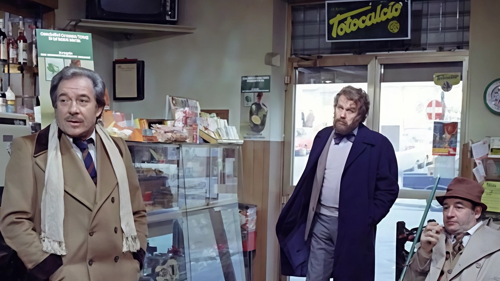 Ugo Tognazzi (il conte Mascetti), Gastone Moschin (Rambaldo Melandri) e Philippe Noiret (Giorgio Perozzi)