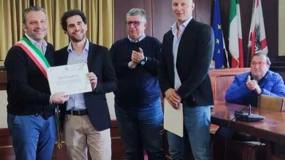 Da sinistra il sindaco Roberto Giannoni, Stefano Quaglierini, il consigliere Matteo Pieracci, Pietro Cristiani e il consigliere Amedeo Della Maggiore
