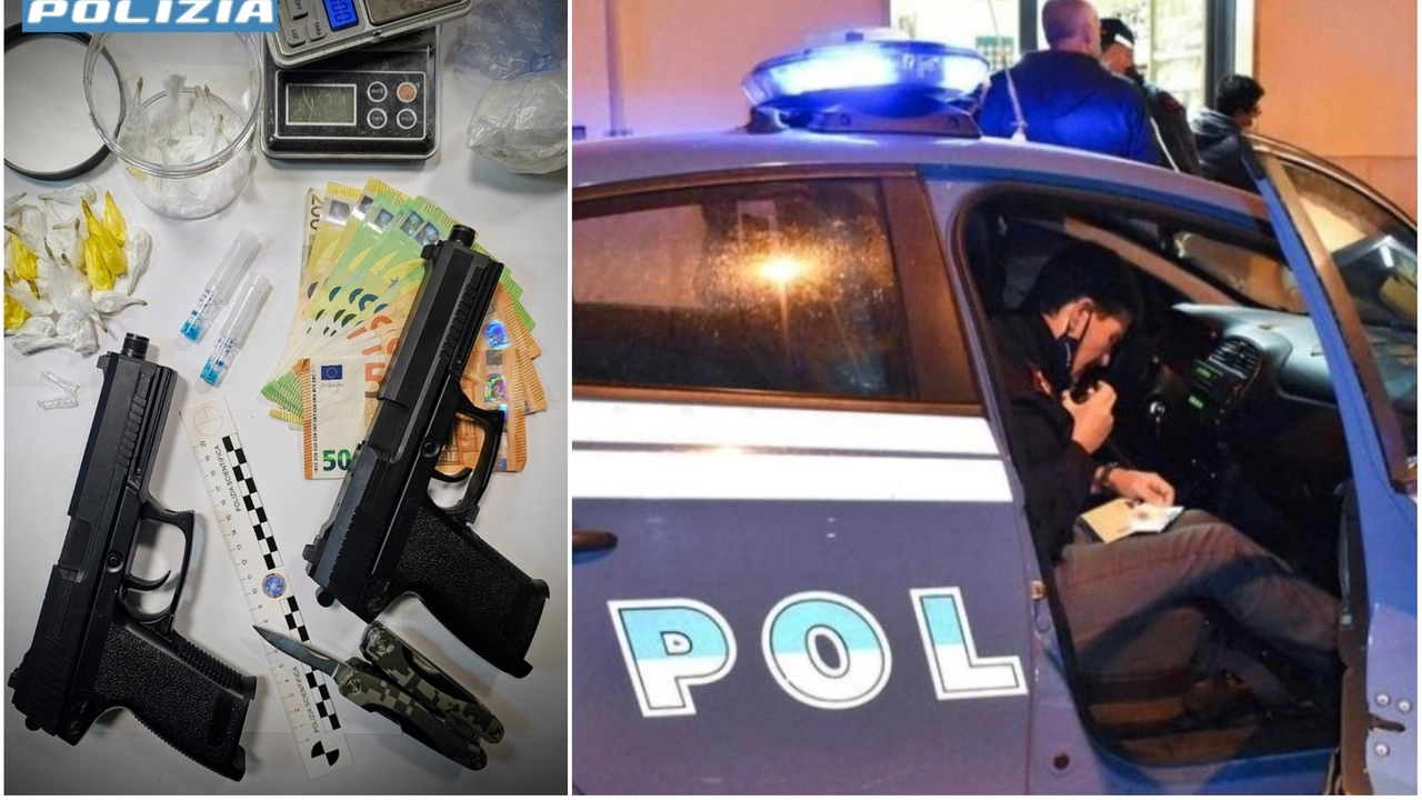 A destra una foto di repertorio; a sinistra le armi sequestrate A destra una foto di repertorio; a sinistra le armi sequestrate