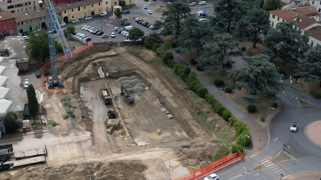 Il cantiere dove è stata trovata la bomba visto dall’alto Il cantiere dove è stata trovata la bomba visto dall’alto