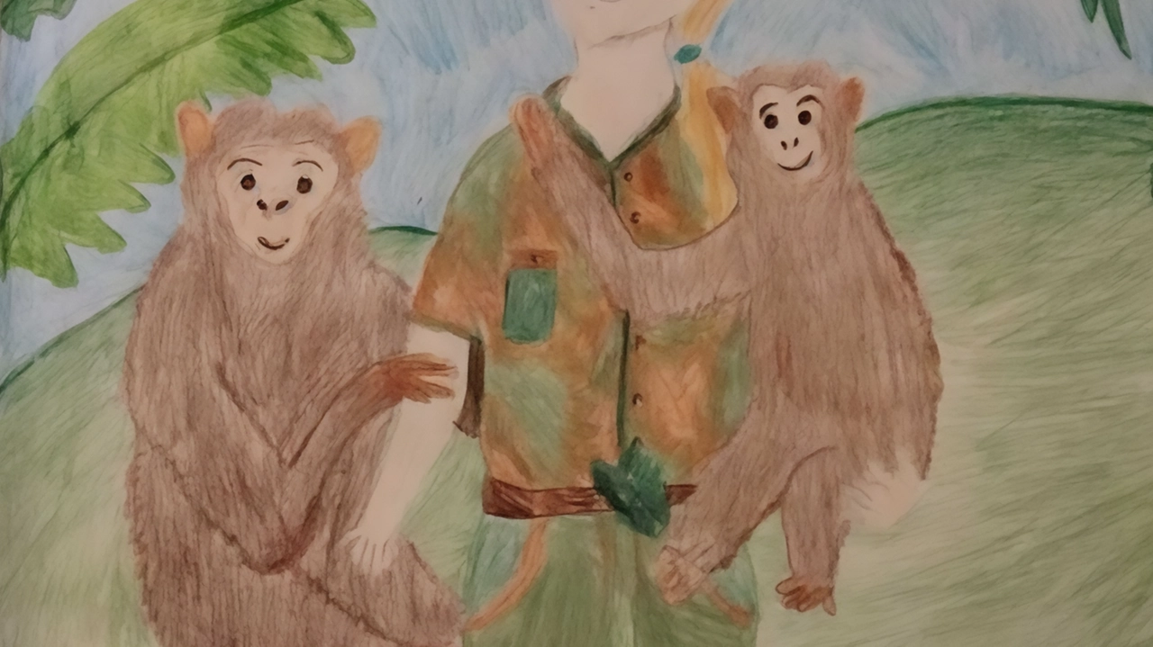La studiosa Jane Goodall nel disegno degli alunni della 5 D La studiosa Jane Goodall nel disegno degli alunni della 5 D