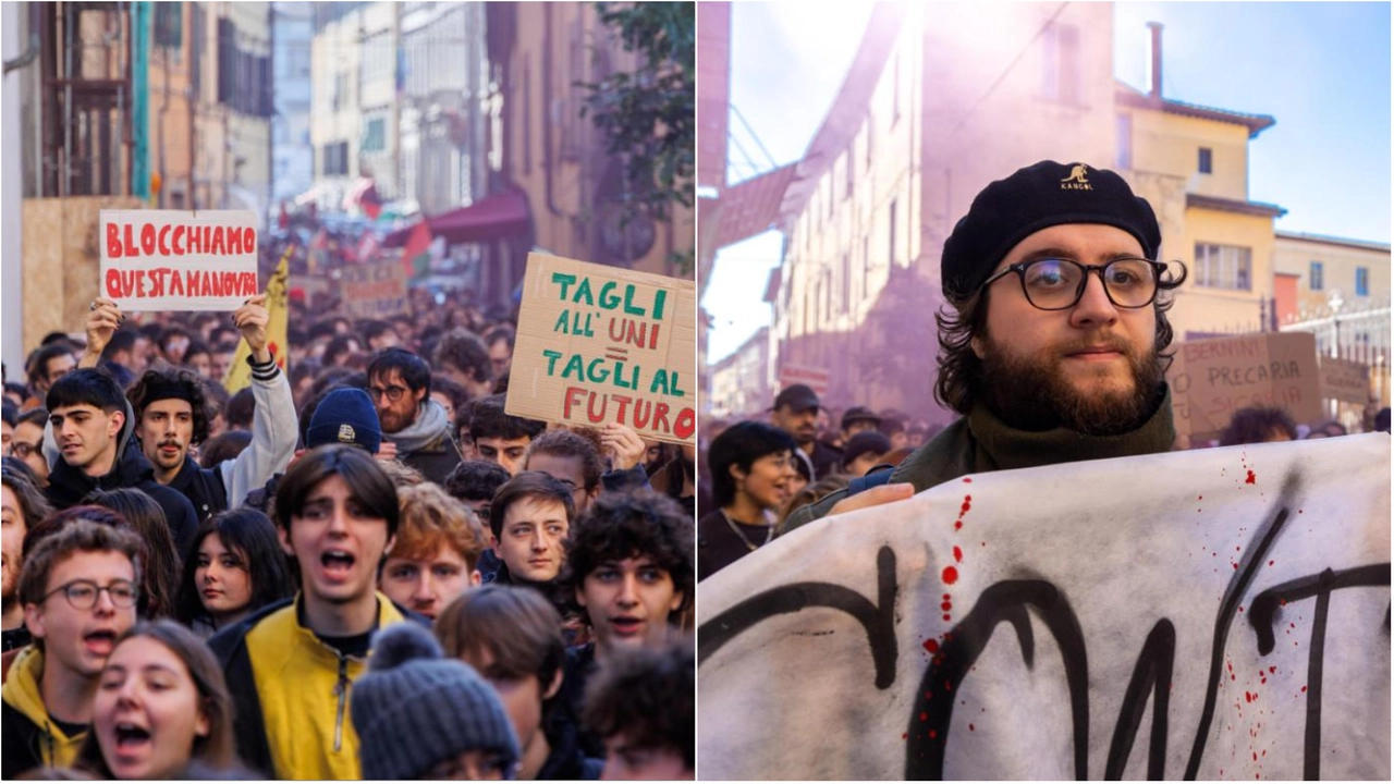 Due momenti della manifestazione pisana nell'ambito del "No Meloni Day" in tutta Italia Due momenti della manifestazione pisana nell'ambito del "No Meloni Day" in tutta Italia