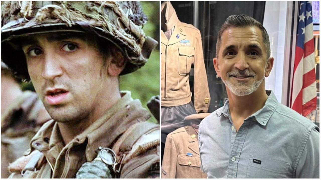 James Madio, a destra ritratto in provincia di Firenze e a sinistra nei panni di Perconte, uno dei personaggi più amati della serie Band of Brothers, che ha raccontato le imprese delle truppe speciali americane nella liberazione dell'Europa James Madio, a destra ritratto in provincia di Firenze e a sinistra nei panni di Perconte, uno dei personaggi più amati della serie Band of Brothers, che ha raccontato le imprese delle truppe speciali americane nella liberazione dell'Europa