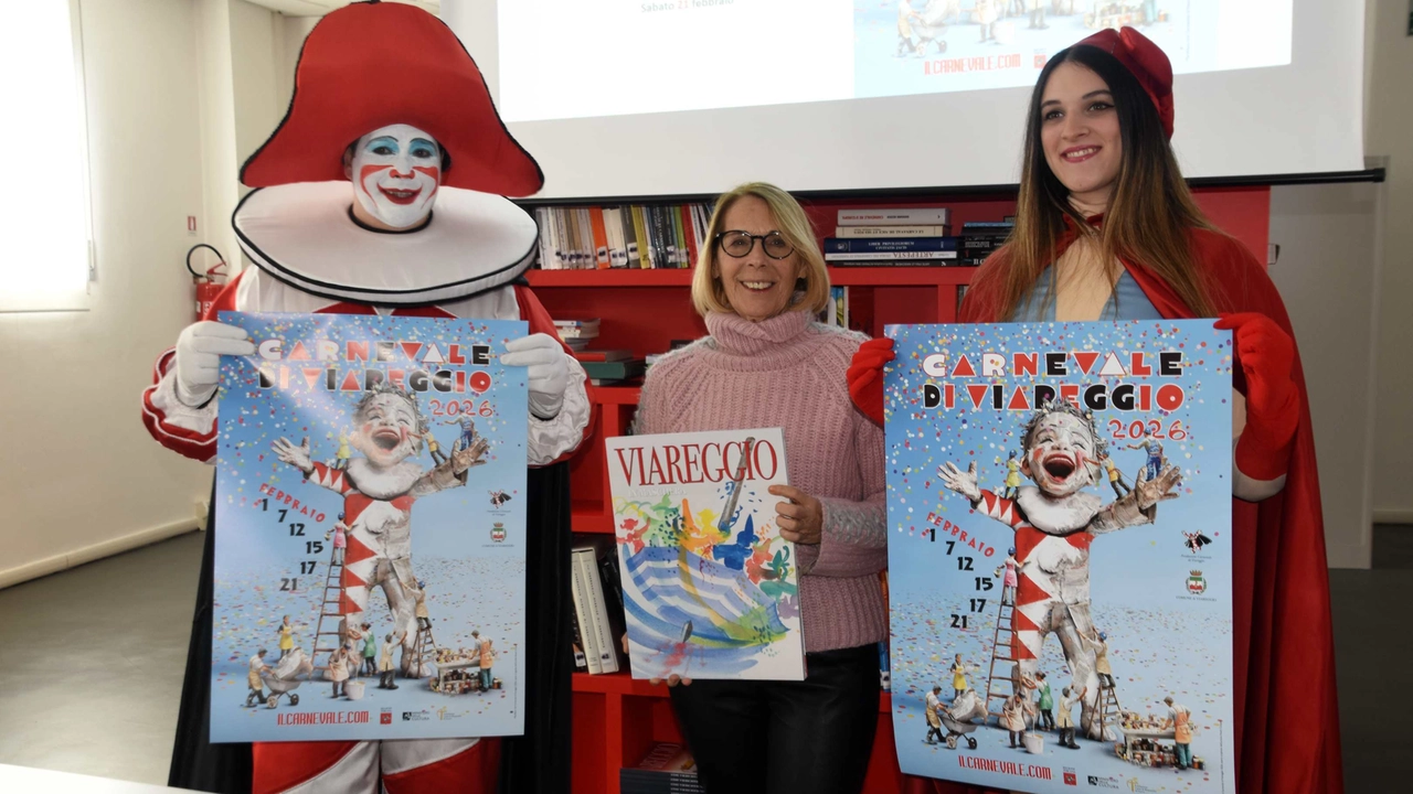 La presidente della Fondazione Carnevale, Marialina Marcucci, con Burlamacco e Ondina alla presentazione ufficiale del manifesto Burla Bimbo La presidente della Fondazione Carnevale, Marialina Marcucci, con Burlamacco e Ondina alla presentazione ufficiale del manifesto Burla Bimbo