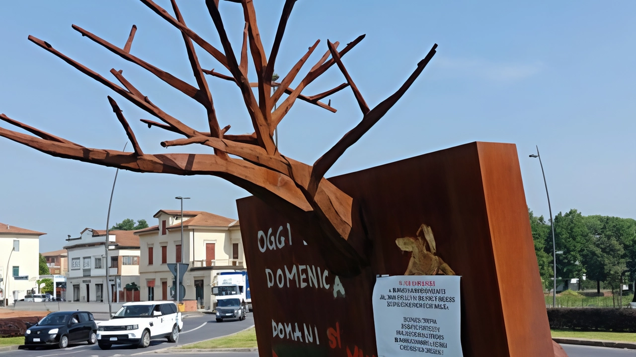 Il cartello che è apparso ieri al monumento di Stefano Pierotti Il cartello che è apparso ieri al monumento di Stefano Pierotti
