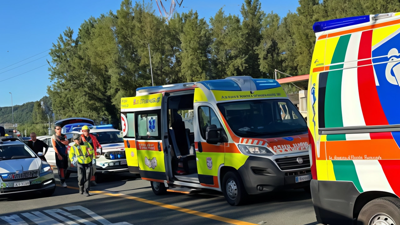 L’intervento dei mezzi di soccorso e della polizia stradale sul luogo dell’incidente sullo svincolo autostradale