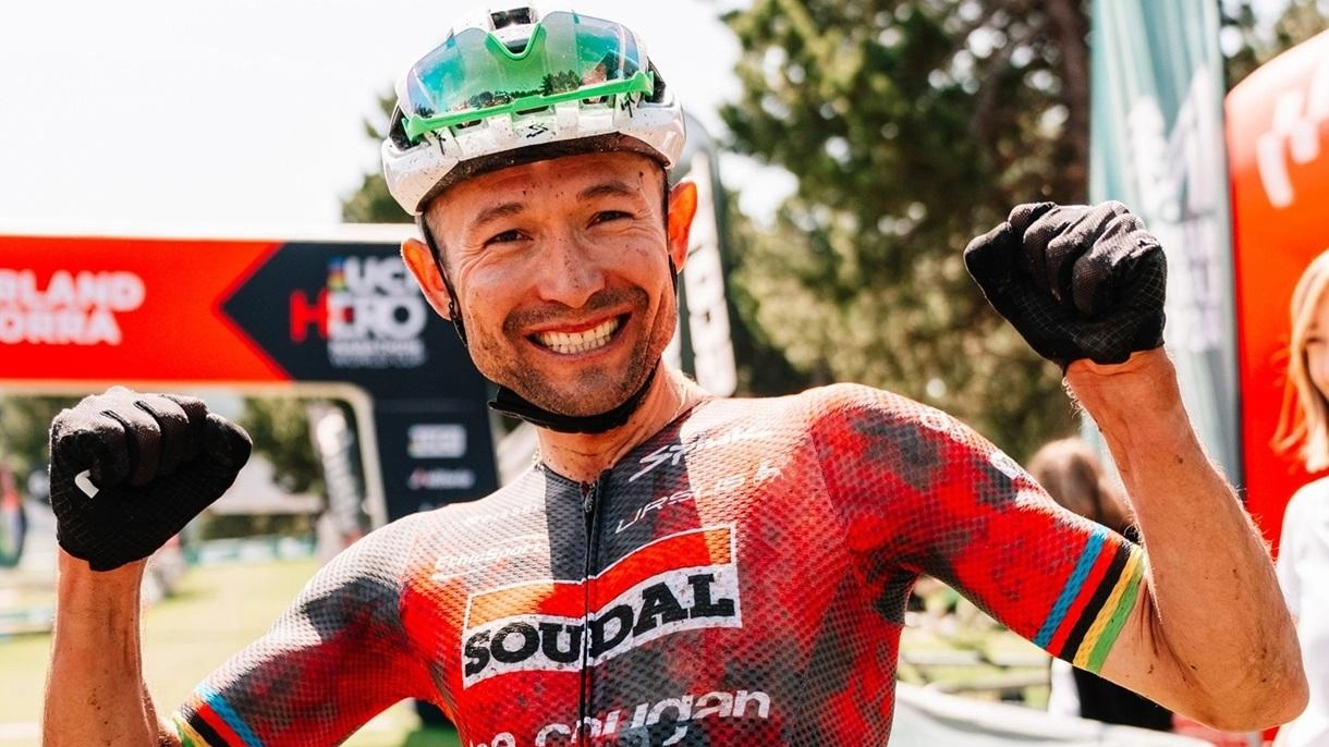 Leonardo Paez del Team Soudal di Montemurlo dopo la vittoria alla Coppa del Mondo Marathon Leonardo Paez del Team Soudal di Montemurlo dopo la vittoria alla Coppa del Mondo Marathon