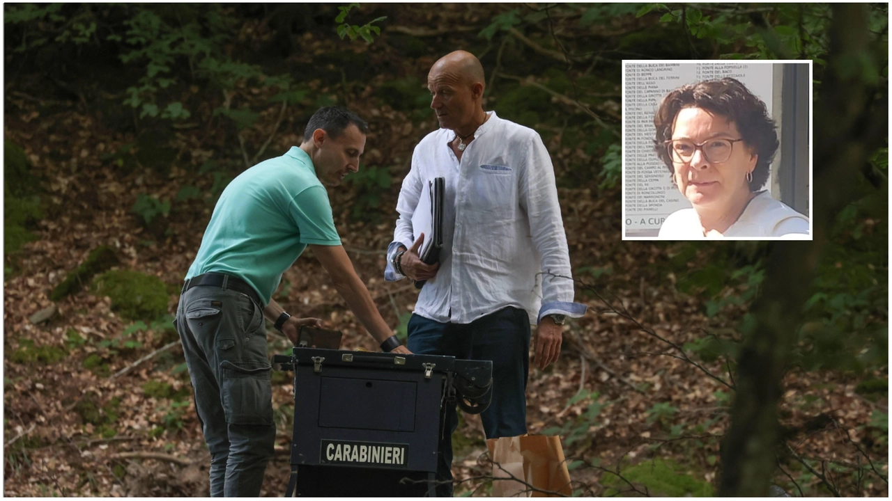 I carabinieri della scientifica nel punto in cui mercoledì mattina è stato ritrovato il corpo senza vita di Franka Ludwig (nel riquadro)