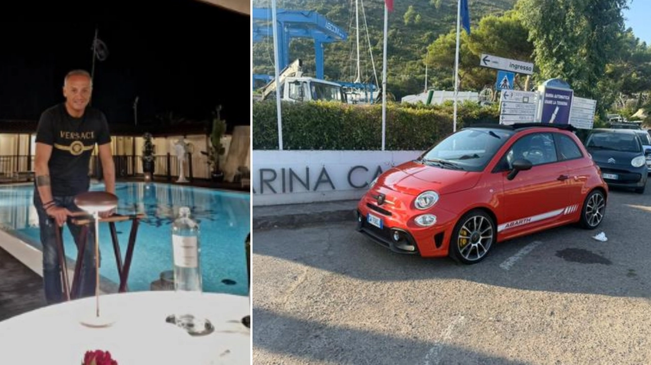 A sinistra Gianni Bruscoli; a destra la Fiat Abarth noleggiata dai Beckham