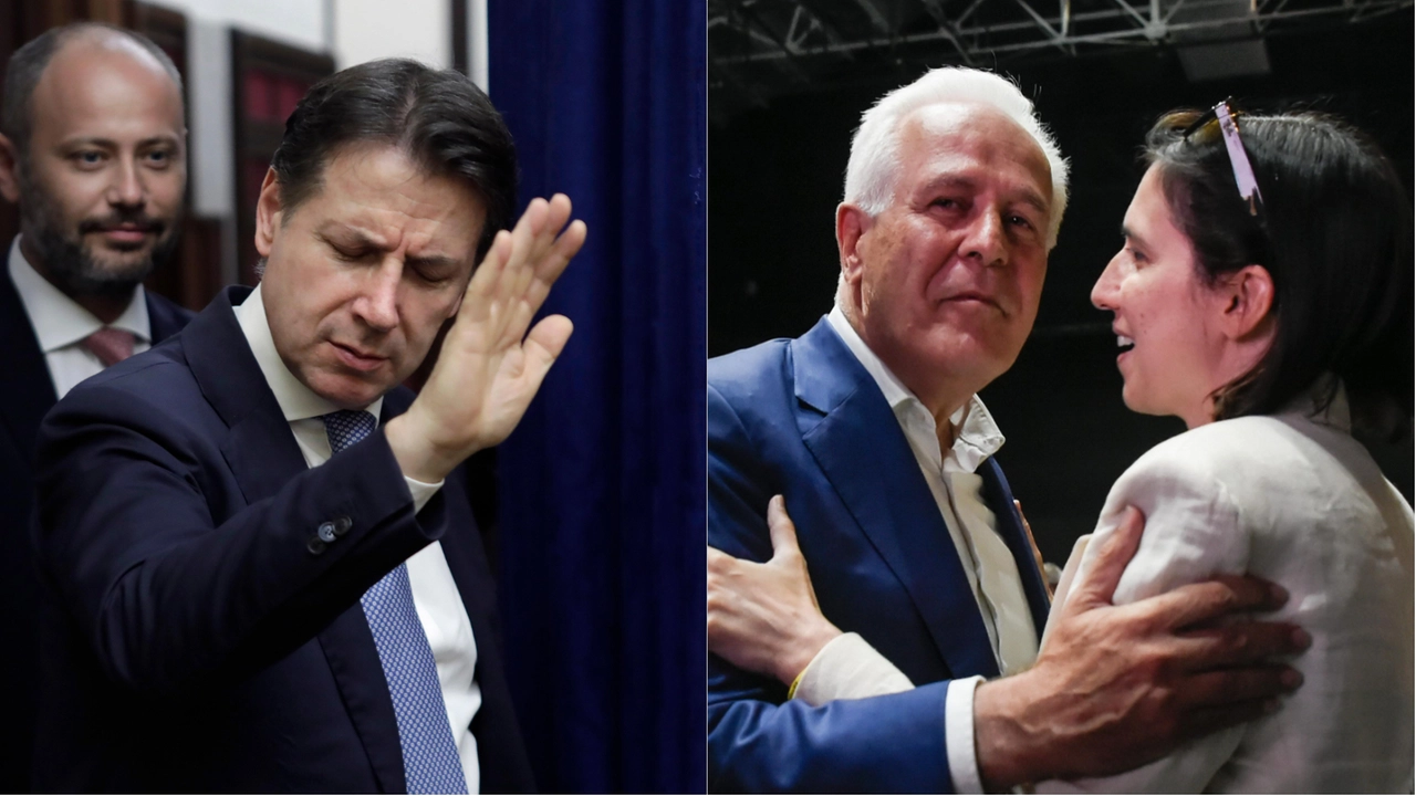 Il presidente del M5s Giuseppe Conte, Eugenio Giani e la segretaria Pd Schlein Il presidente del M5s Giuseppe Conte, Eugenio Giani e la segretaria Pd Schlein