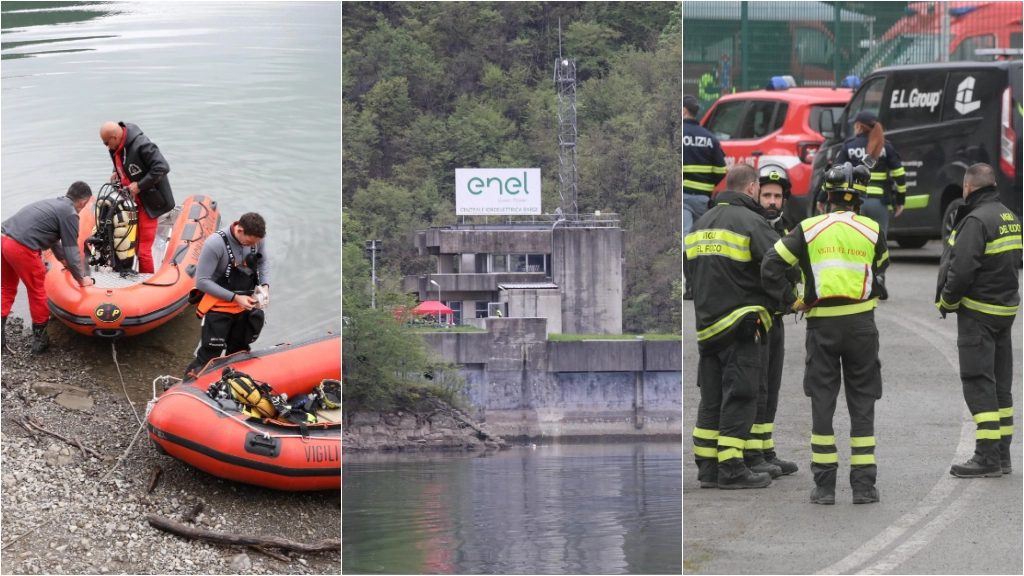 Sommozzatori e vigili del fuoco al lavoro alla centrale Enel di Bargi