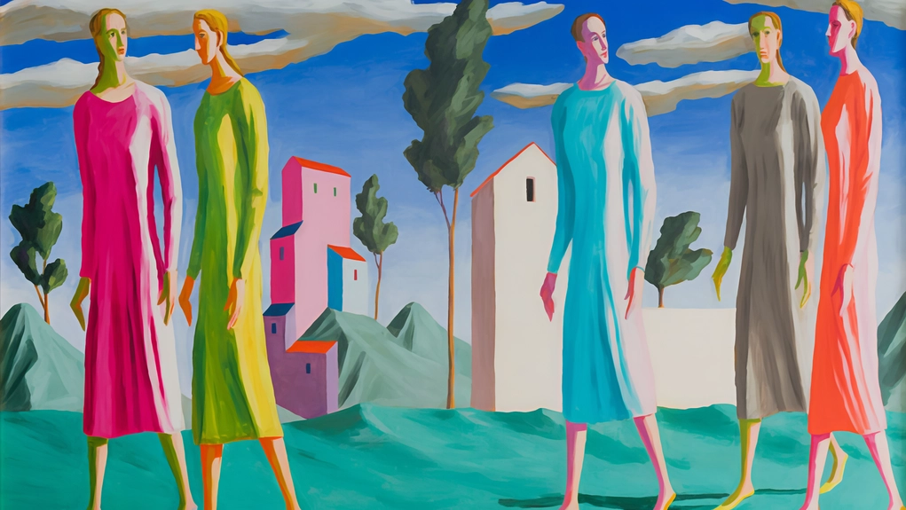 “Corteo muliebre“ del 1987, olio su tela. Una delle opere di Lorenzo Bonechi da oggi in mostra al Museo Novecento
