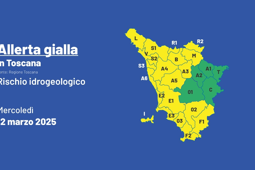 L'allerta meteo gialla per la giornata di mercoledì 12 marzo