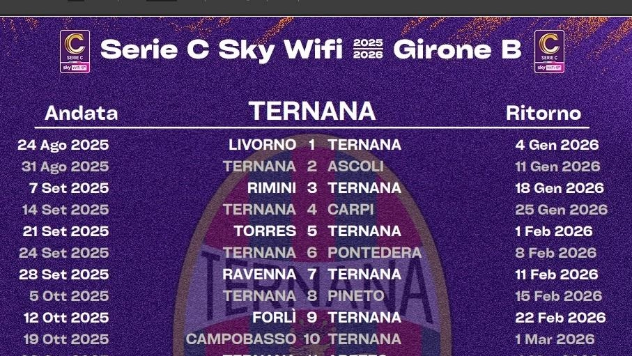 Il calendario delle gare della Ternana Il calendario delle gare della Ternana