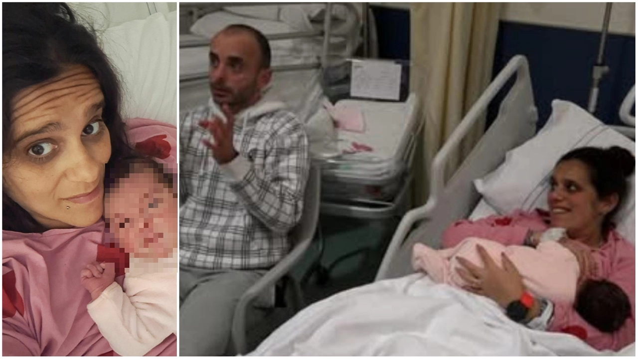 Il papà Giacomo, la mamma Valentina e la neonata Michela (foto da NoiTv) Il papà Giacomo, la mamma Valentina e la neonata Michela (foto da NoiTv)