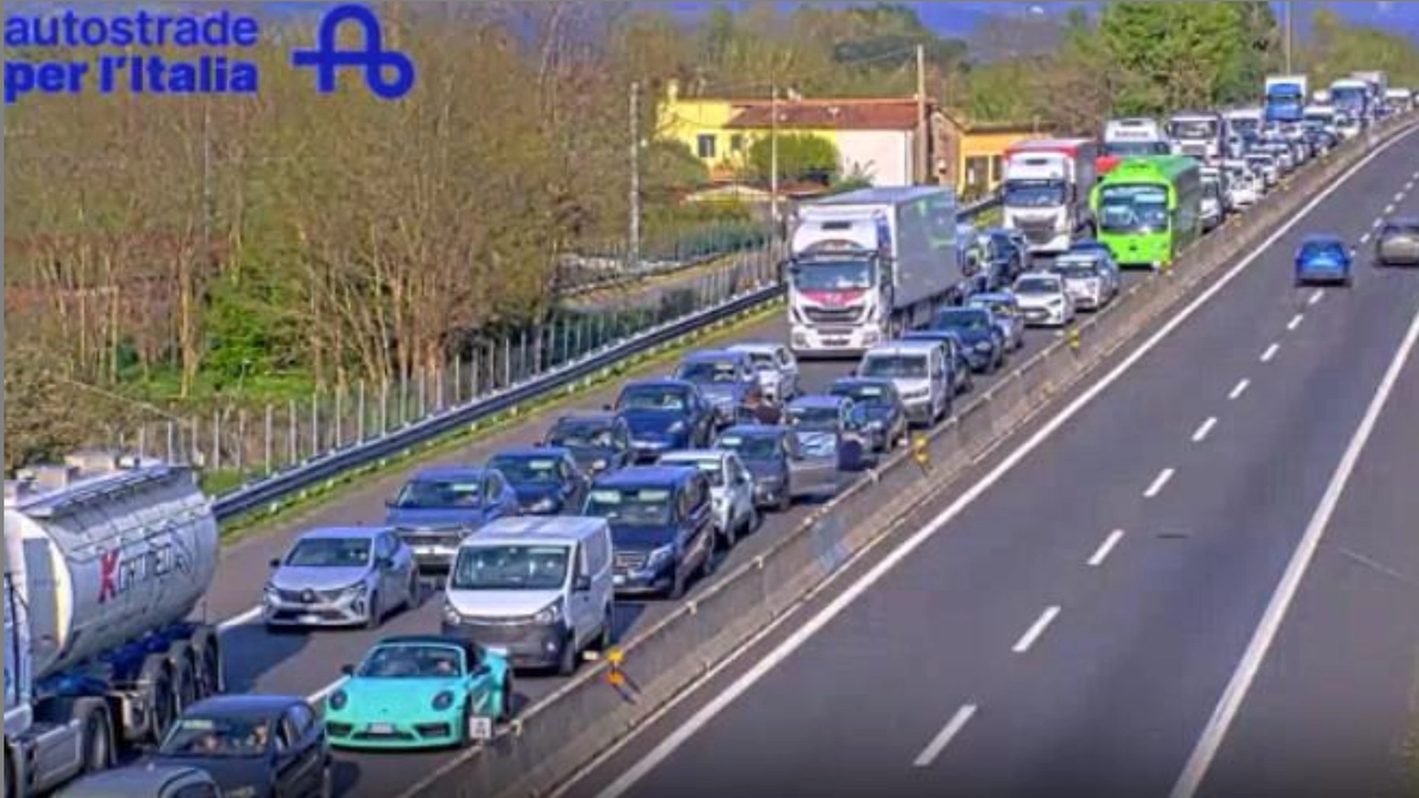 Le code in A11 (Foto Autostrade per l'Italia/Webcam)