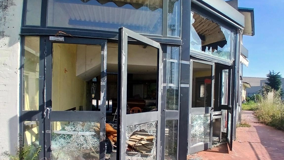 Il bar devastato del Vasco Zappelli; a sinistra il parco diventato una giungla e quello che resta degli spogliatoi Il bar devastato del Vasco Zappelli; a sinistra il parco diventato una giungla e quello che resta degli spogliatoi
