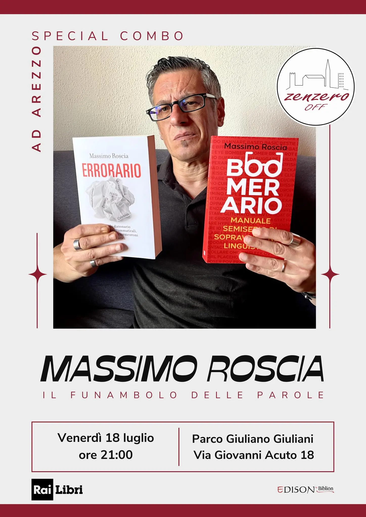 “Boomerario” & “Errorario”: a Zenzero Off una “special combo” per l'incontro con Massimo Roscia tra slang giovanile, strafalcioni quotidiani e risate linguisticamente corrette