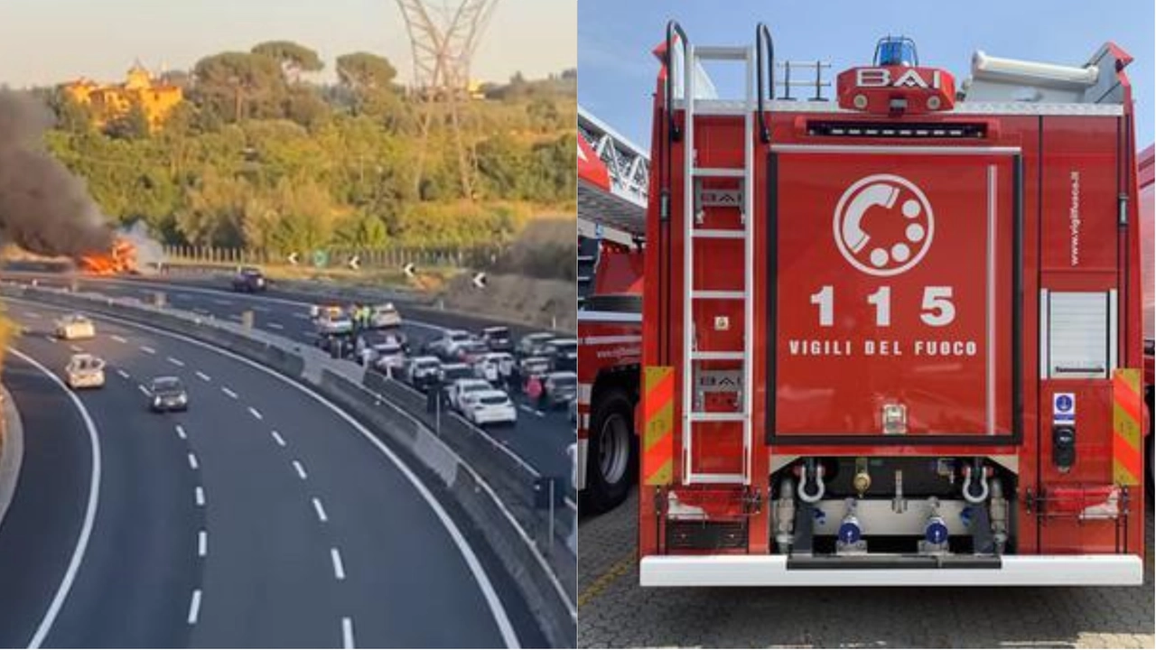Il mezzo andato a fuoco lungo l'A1 nel tratto fiorentino