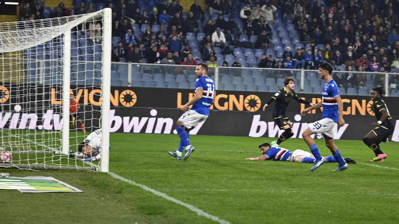 Il gol del provvisorio 1-1 realizzato da Kouda nel derby perso a Genova con la Samp nello scorso campionato, prima partita di D’Angelo alla guida dello Spezia