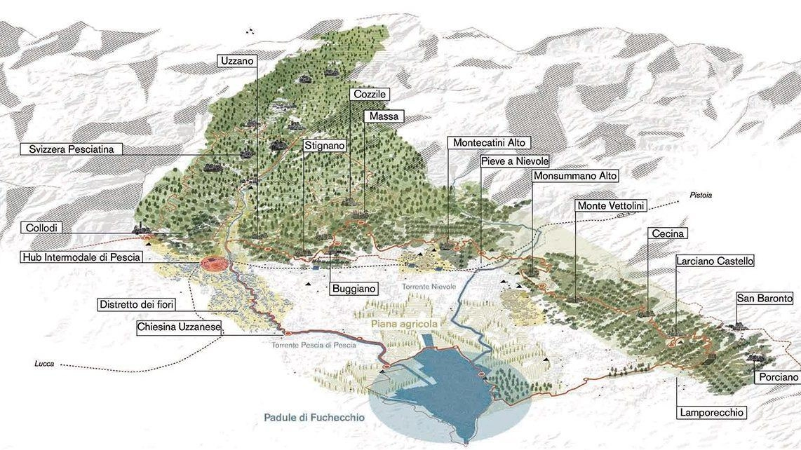 La mappa della ciclovia della Valdinievole studiata da Stefano Boeri La mappa della ciclovia della Valdinievole studiata da Stefano Boeri