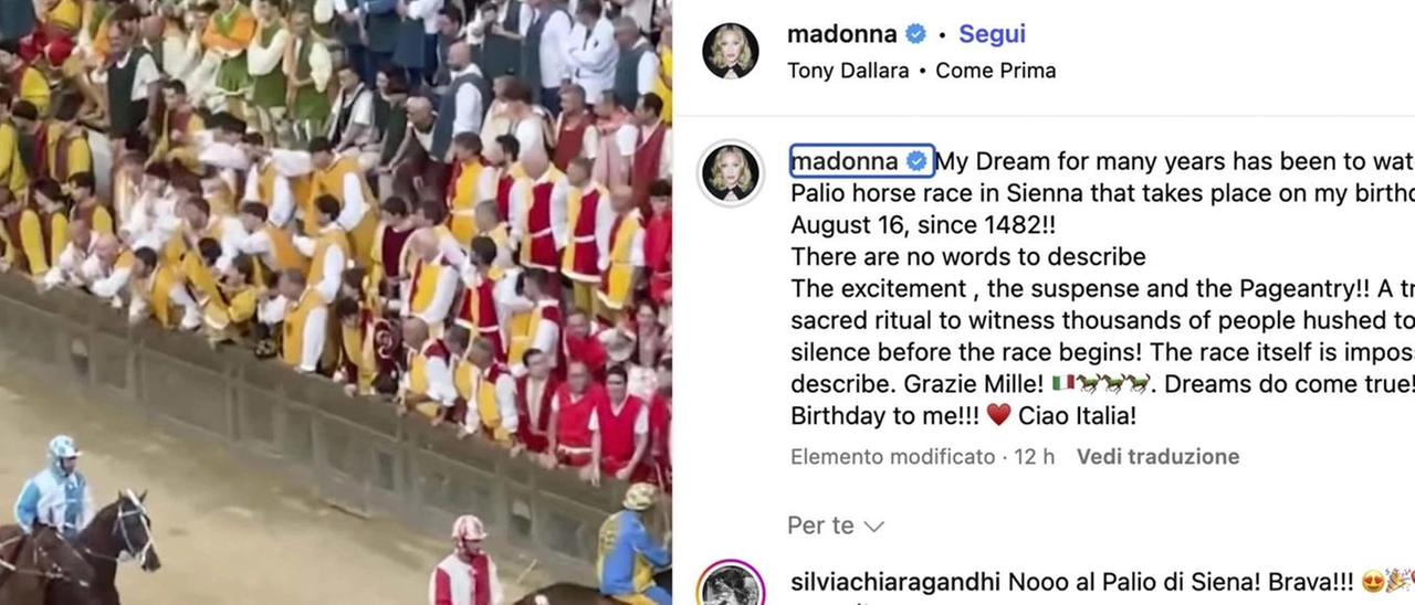 Madonna, che dichiarazione d’amore. Video-omaggio a Siena e al Palio: "Corsa impossibile da descrivere"