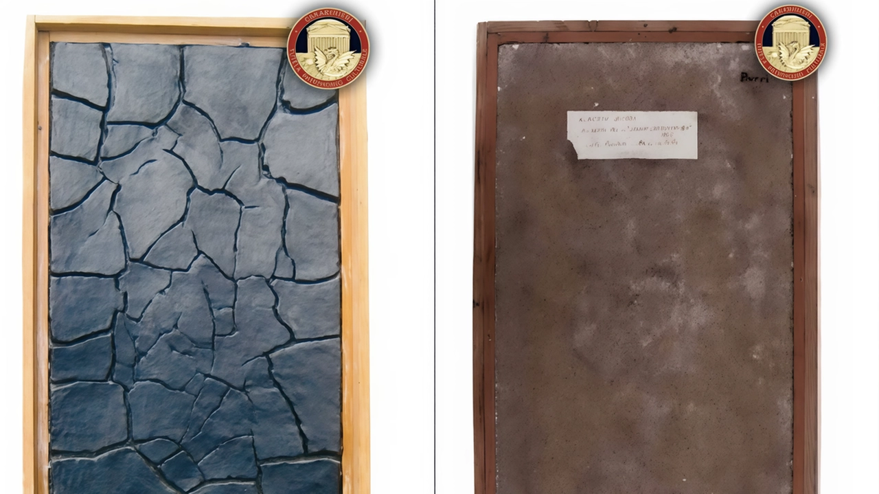 L’immagine della falsa opera di Burri sequestrata dai Carabinieri L’immagine della falsa opera di Burri sequestrata dai Carabinieri