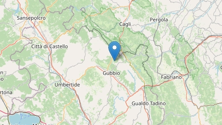 La scossa registrata alle ore 16:36 con epicentro a 5 km nord da Gubbio