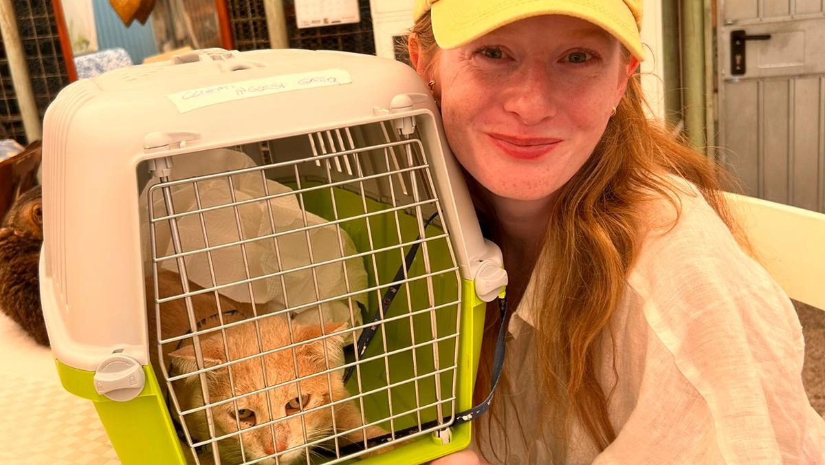 La turista inglese Kim Rance con il gattino Bruce, salvato da morte certa La turista inglese Kim Rance con il gattino Bruce, salvato da morte certa