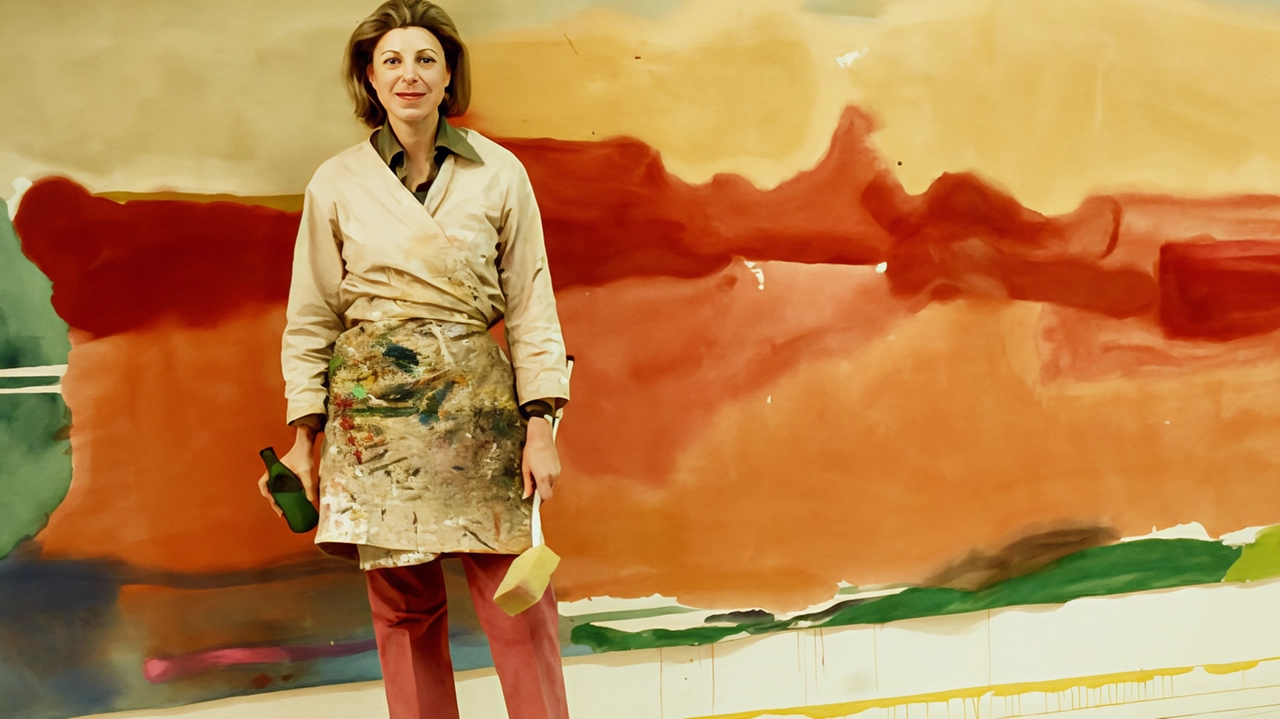 La pittrice newyorkese Helen Frankenthaler al lavoro La pittrice newyorkese Helen Frankenthaler al lavoro