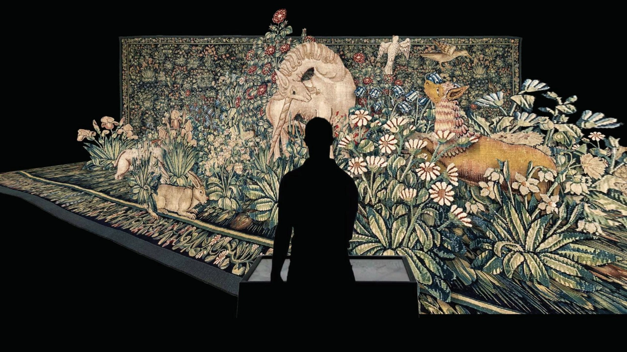 Un’immagine dell’installazione multimediale dedicata all’Arazzo Millefiori Un’immagine dell’installazione multimediale dedicata all’Arazzo Millefiori