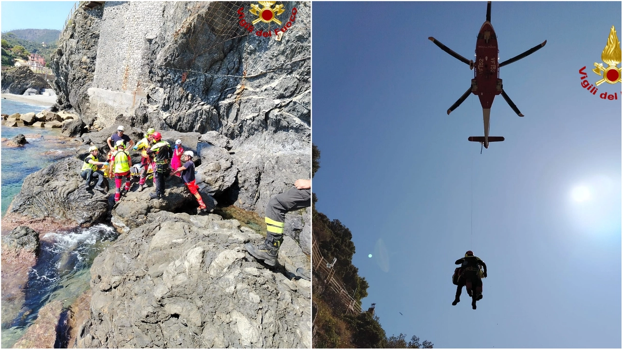I vigili del fuoco intervenuti per soccorrere il ragazzo a Monterosso