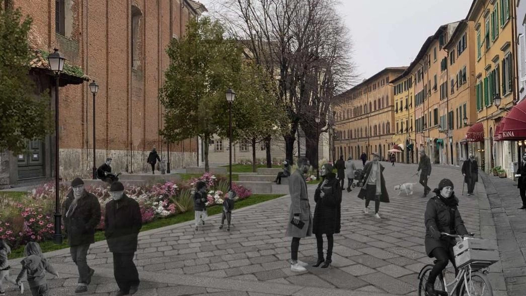 Un rendering del progetto di riqualificazione di piazza San Martino Un rendering del progetto di riqualificazione di piazza San Martino