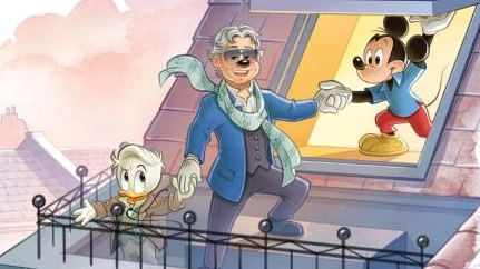 Andrea Bocelli (che nel fumetto diventa "Vocelli") nelle tavole del fumetto insieme a Topolino Andrea Bocelli (che nel fumetto diventa "Vocelli") nelle tavole del fumetto insieme a Topolino