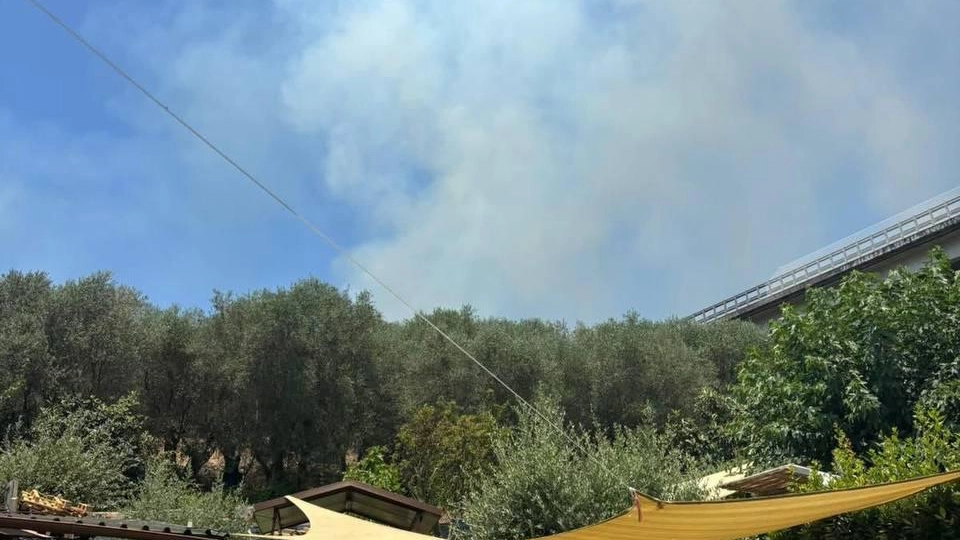 La colonna di fumo e, sullo sfondo a destra, uno dei viadotti autostradali della Bretella La colonna di fumo e, sullo sfondo a destra, uno dei viadotti autostradali della Bretella