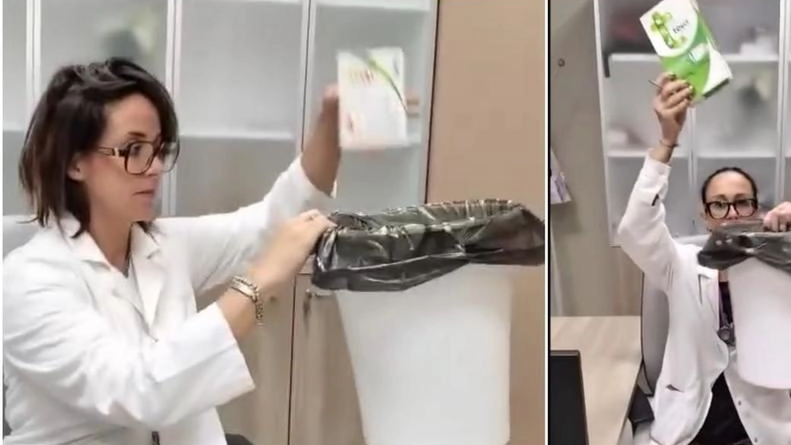 L’infermiera e il medico mentre gettano i farmaci nel cestino L’infermiera e il medico mentre gettano i farmaci nel cestino
