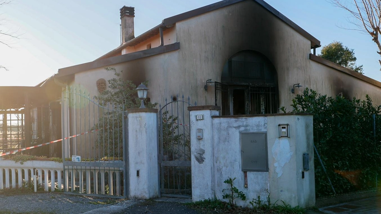 La casa dopo il rogo, a destra il cane Candy La casa dopo il rogo, a destra il cane Candy