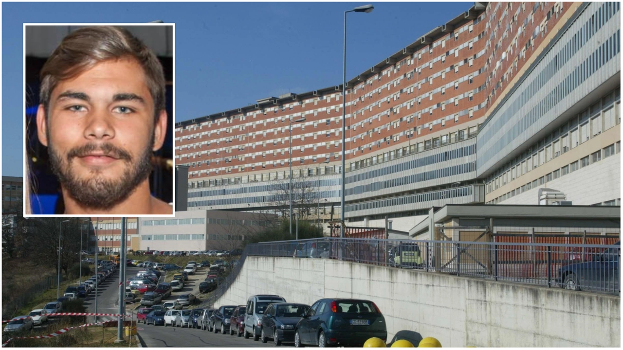 L'ospedale Le Scotte di Siena e, nel riquadro, in una foto tratta dal suo profilo Facebook, Michele Brogi, 29 anni