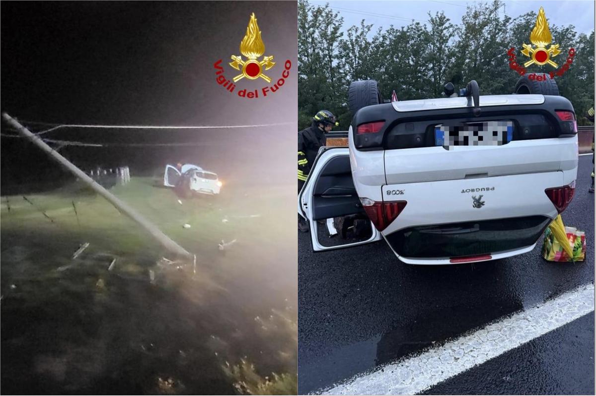scontro in autostrada auto si ribalda conducente soccorso