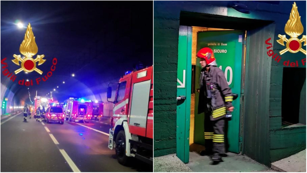 Due immagini delle fasi di spegnimento dell'incendio in galleria: a destra una delle camere di sicurezza in cui ci si può rifugiare in caso di rogo Due immagini delle fasi di spegnimento dell'incendio in galleria: a destra una delle camere di sicurezza in cui ci si può rifugiare in caso di rogo