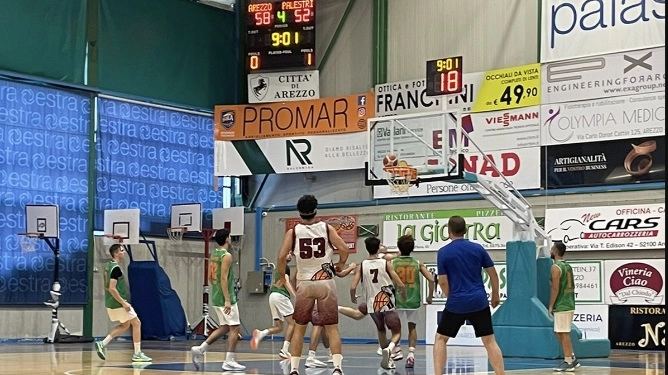 Un momento della partita BC Servizi Arezzo-Palestrina Un momento della partita BC Servizi Arezzo-Palestrina