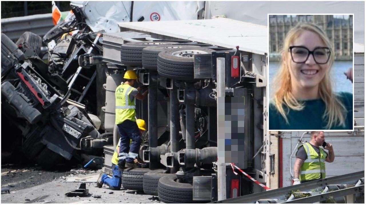 La scena dell'incidente in A1 (Foto Alessandro Merli). Nel riquadro Giulia Santoni, 23 anni, morta nel tragico scontro