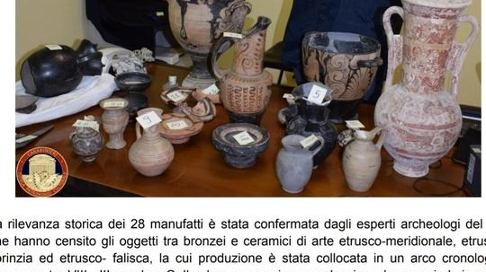 I reperti, del valore totale di 30mila euro, erano del papà morto che li custodiva all’insaputa dei familiari