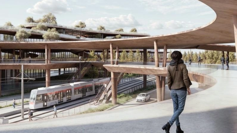 Il rendering del progetto pensato dallo studio Archea per il nuovo polo in viale Moro Il rendering del progetto pensato dallo studio Archea per il nuovo polo in viale Moro